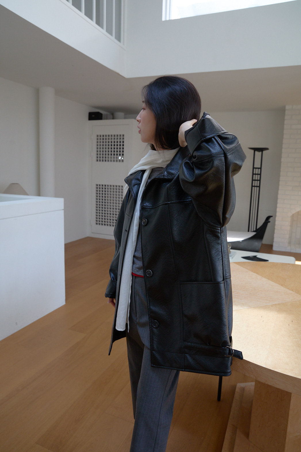 レザーレザー調オーバーサイズルーズ無地ジャケットFW | 詳細画像17