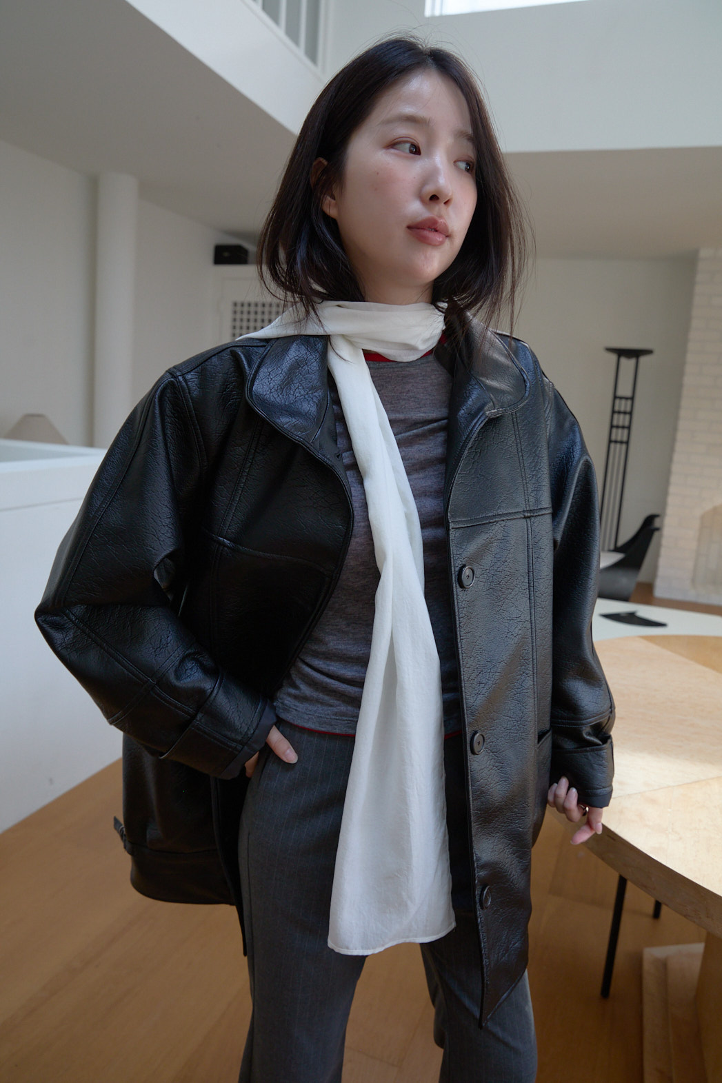 レザーレザー調オーバーサイズルーズ無地ジャケットFW | 詳細画像19
