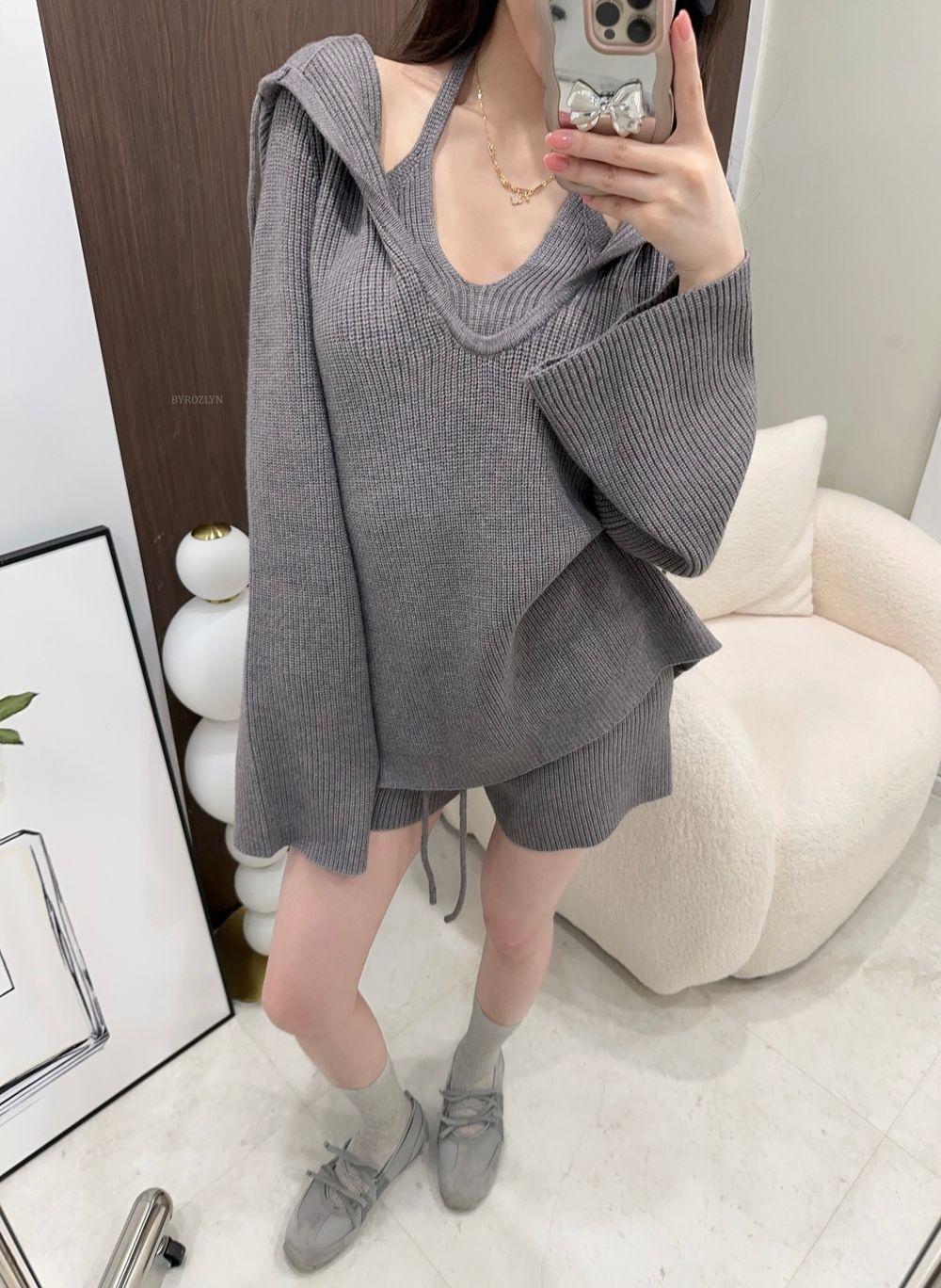 ホルターネックフードニットノースリーブショートパンツ3 SET | 詳細画像16