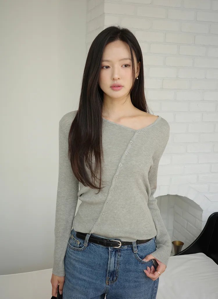 ボタンスリム長袖Tシャツ | DHOLIC | 詳細画像1