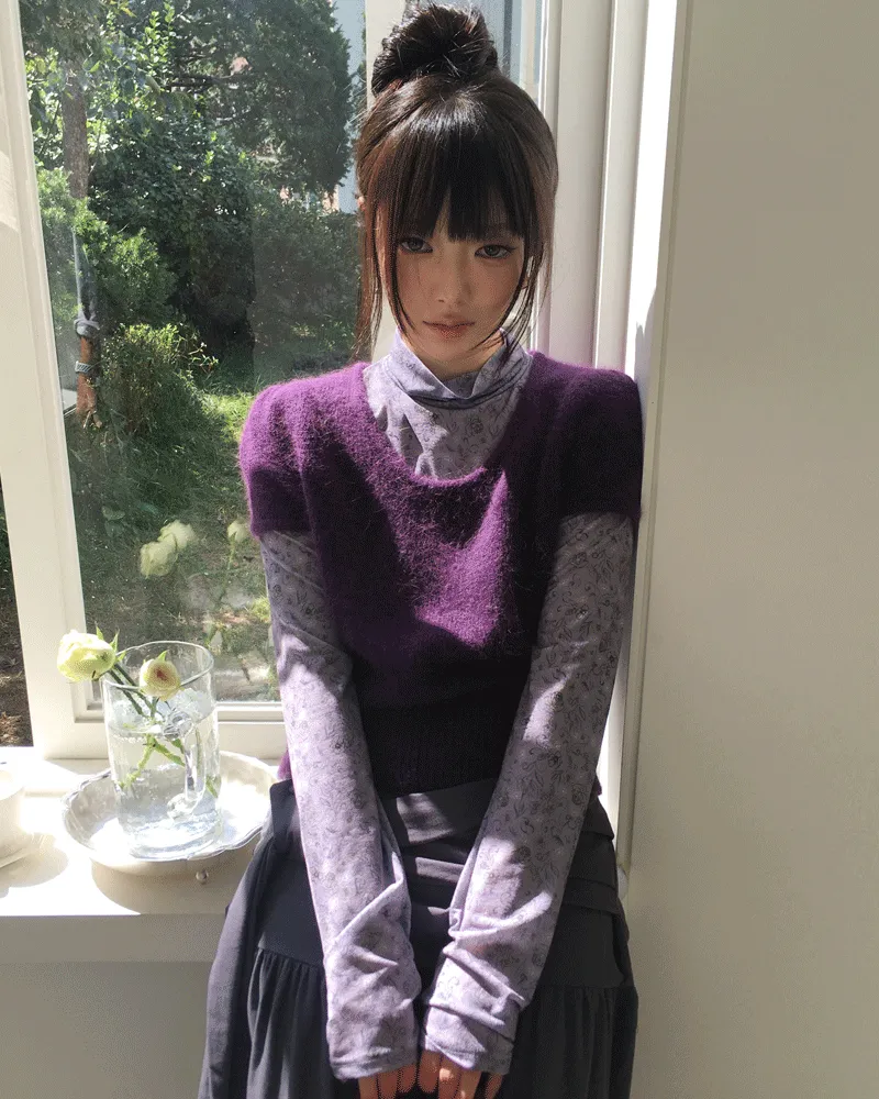 アンゴラ混パフスリーブ半袖カラーニット | WONDERWONDER | 詳細画像1