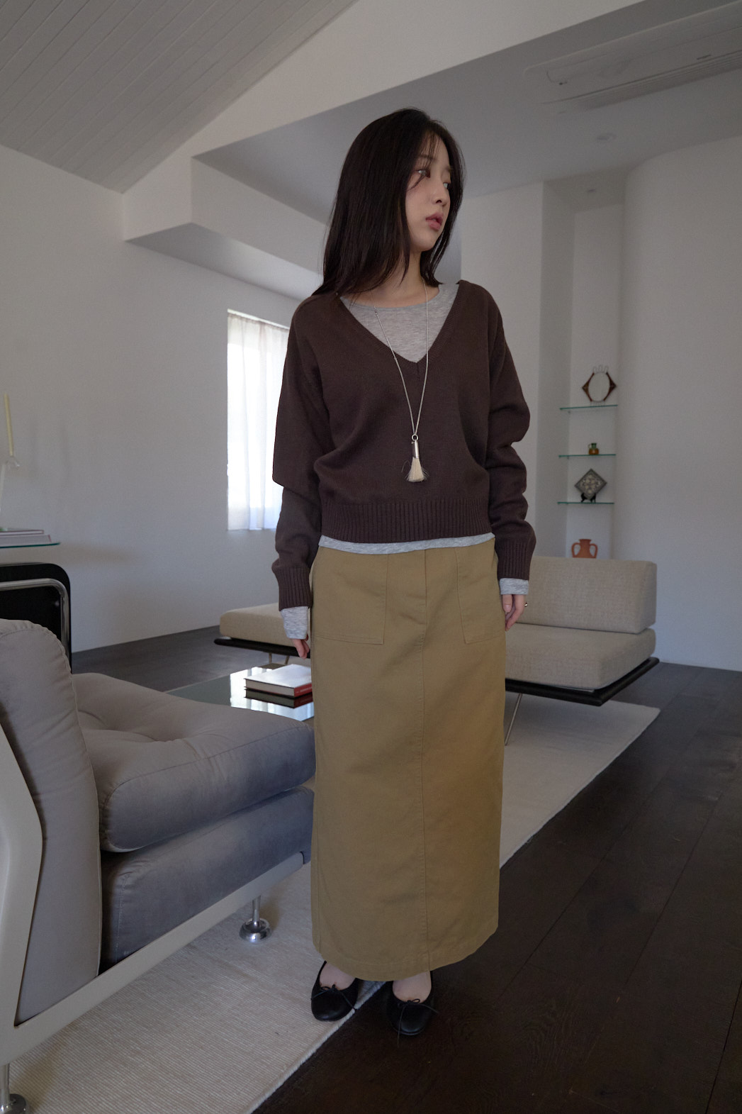 カシミヤ混Vネックルーズ無地ニットFW | 詳細画像10