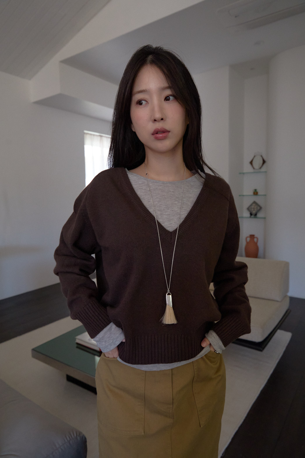 カシミヤ混Vネックルーズ無地ニットFW | 詳細画像7