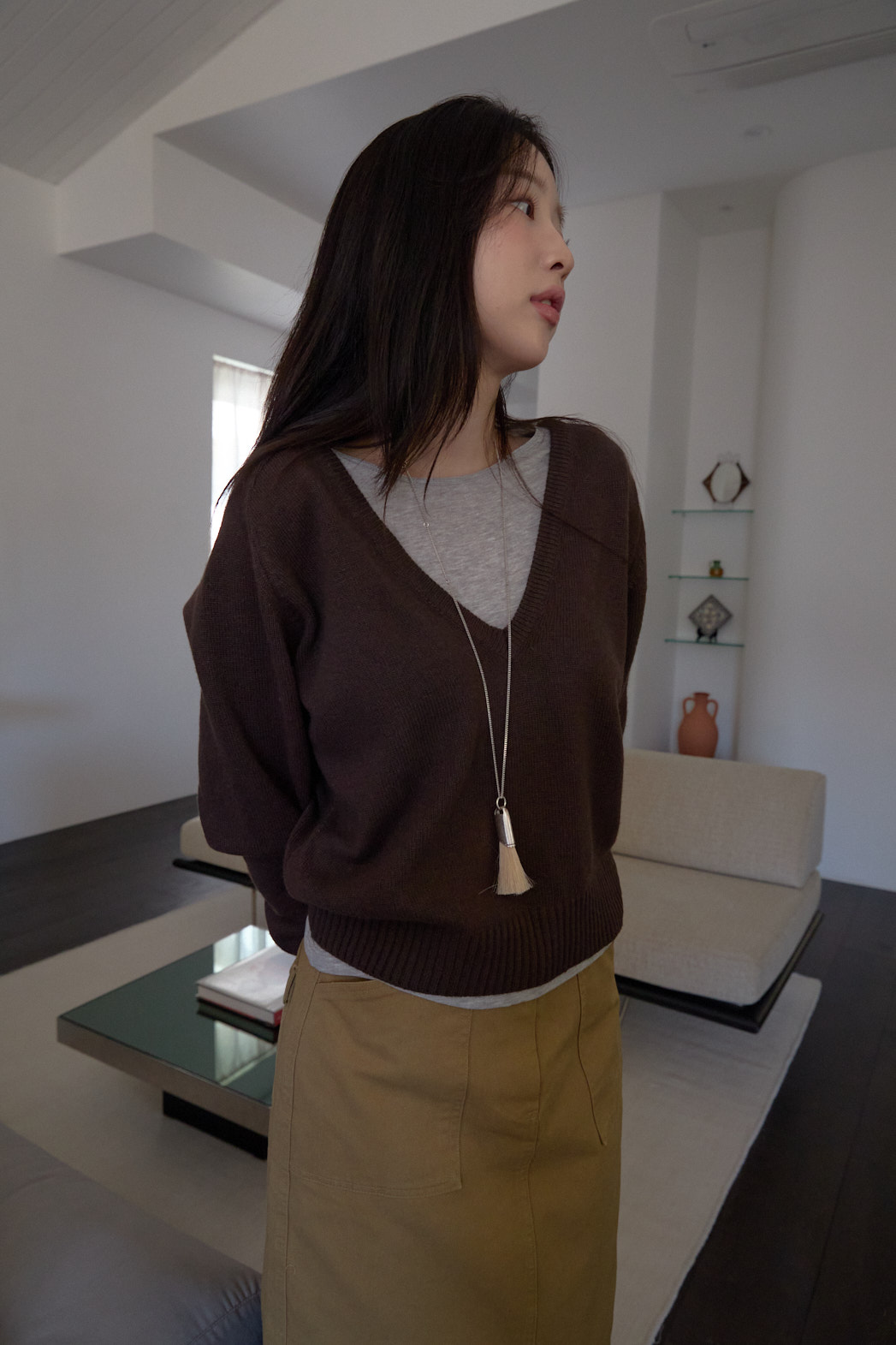 カシミヤ混Vネックルーズ無地ニットFW | 詳細画像5
