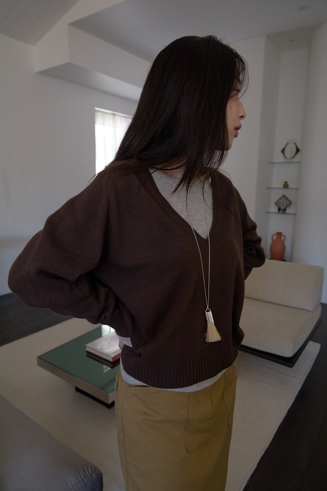 カシミヤ混Vネックルーズ無地ニットFW | 詳細画像6