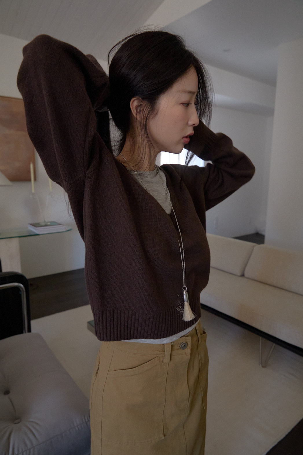 カシミヤ混Vネックルーズ無地ニットFW | 詳細画像9