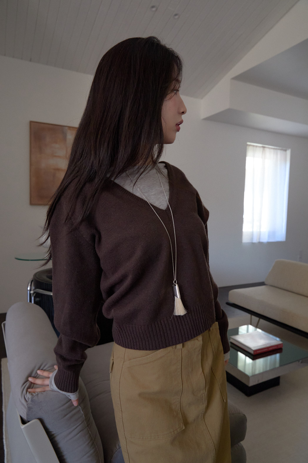 カシミヤ混Vネックルーズ無地ニットFW | 詳細画像4