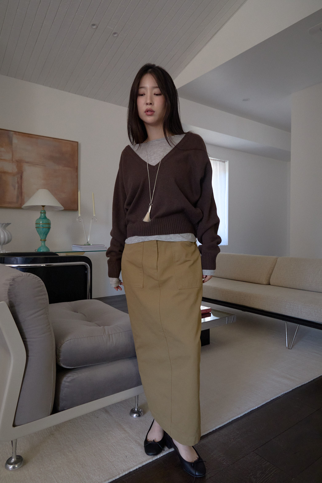 カシミヤ混Vネックルーズ無地ニットFW | 詳細画像15