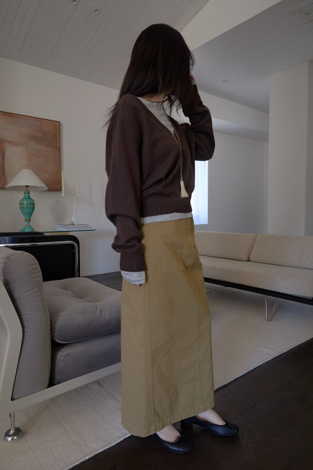 カシミヤ混Vネックルーズ無地ニットFW | 詳細画像19