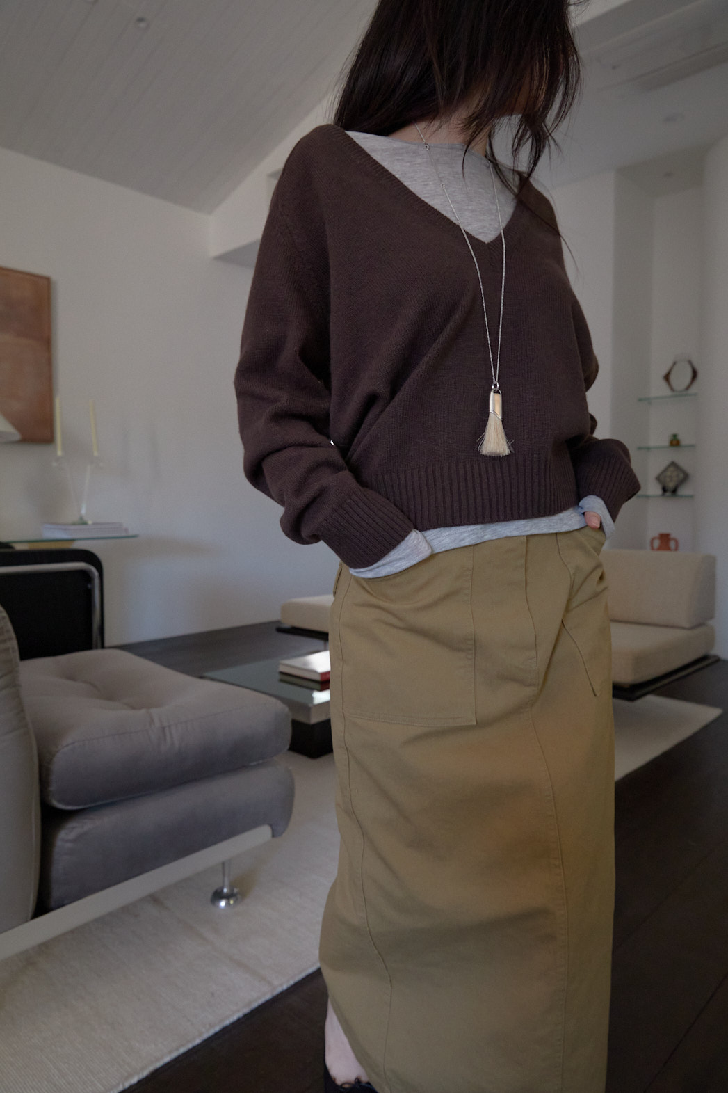 カシミヤ混Vネックルーズ無地ニットFW | 詳細画像17