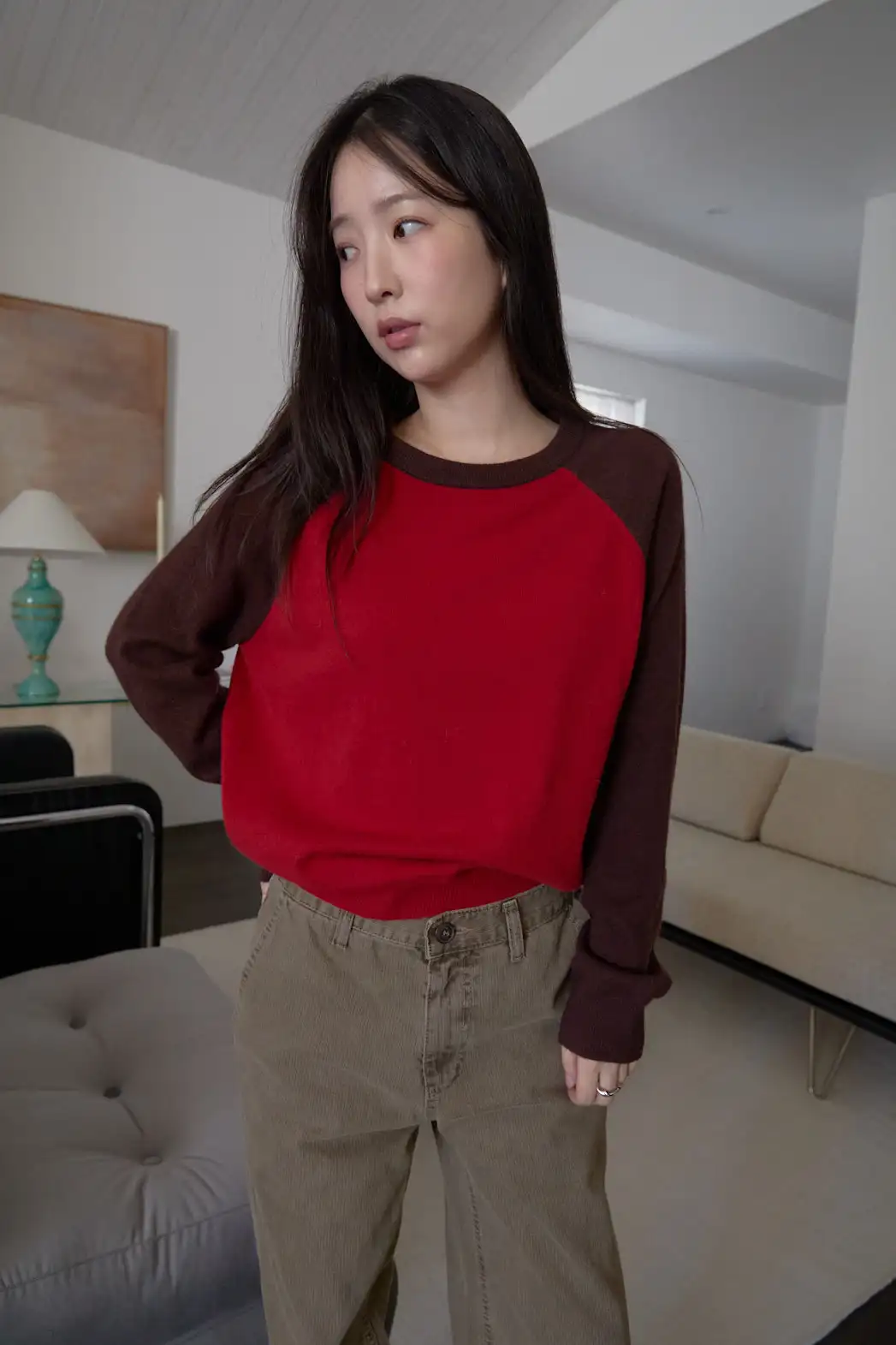 ウール混ラグラン配色ニットFW | 詳細画像1