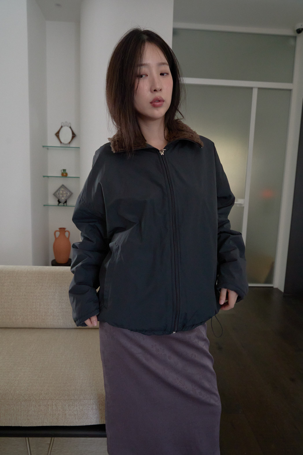 ナイロンジップアップハイネック無地ジャンパー2WAYリバーシブルFW | 詳細画像5