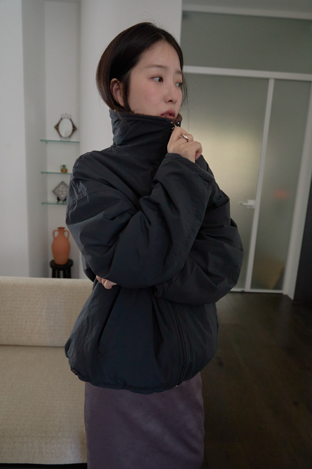 ナイロンジップアップハイネック無地ジャンパー2WAYリバーシブルFW | 詳細画像7