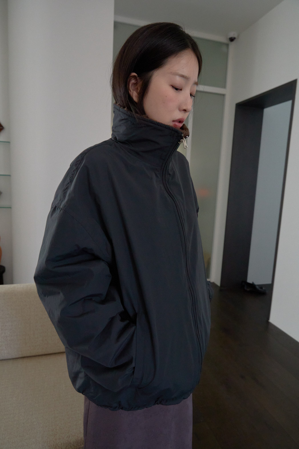 ナイロンジップアップハイネック無地ジャンパー2WAYリバーシブルFW | 詳細画像8