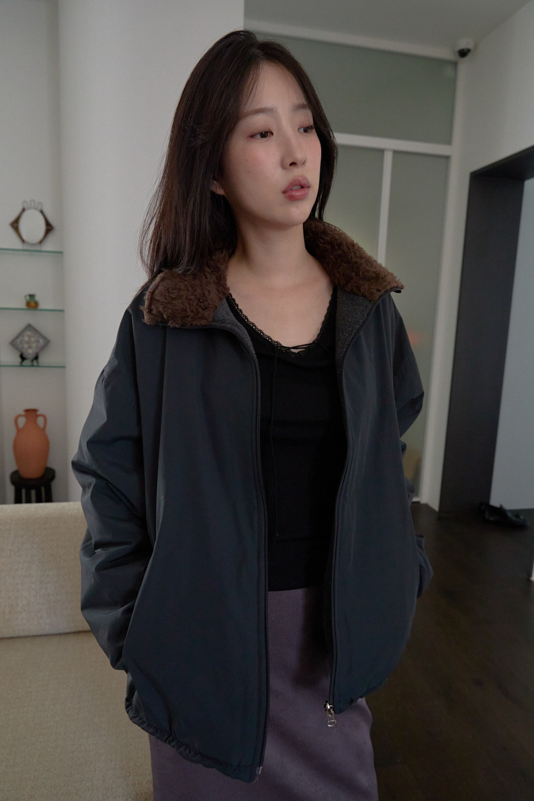 ナイロンジップアップハイネック無地ジャンパー2WAYリバーシブルFW | 詳細画像9