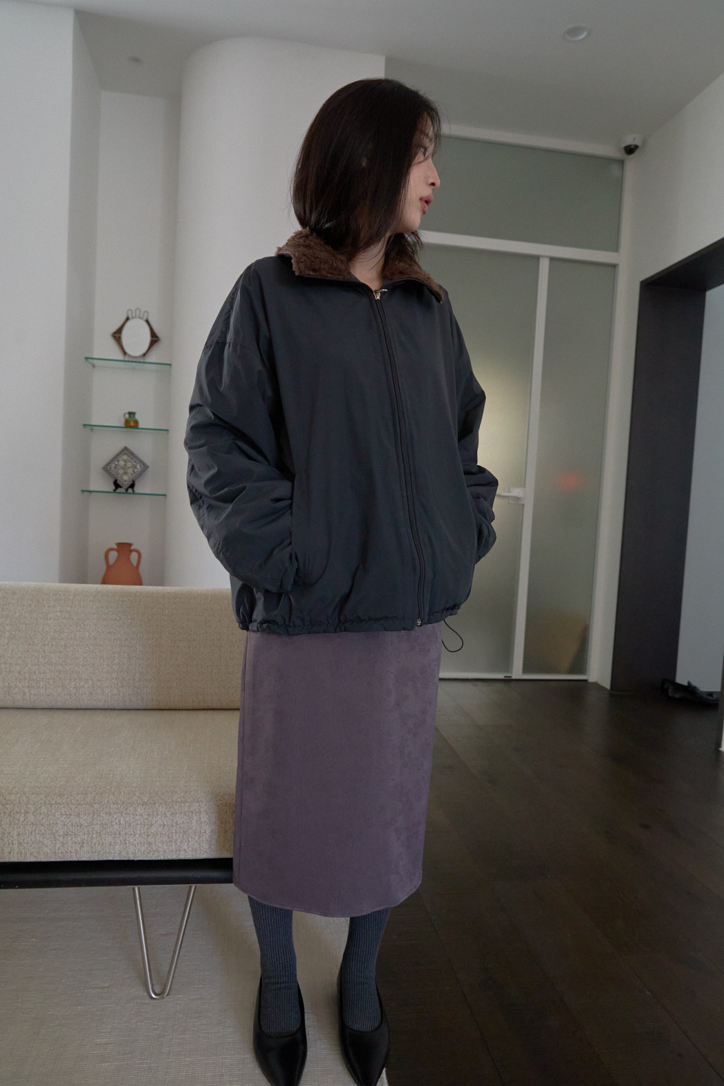 ナイロンジップアップハイネック無地ジャンパー2WAYリバーシブルFW | 詳細画像4