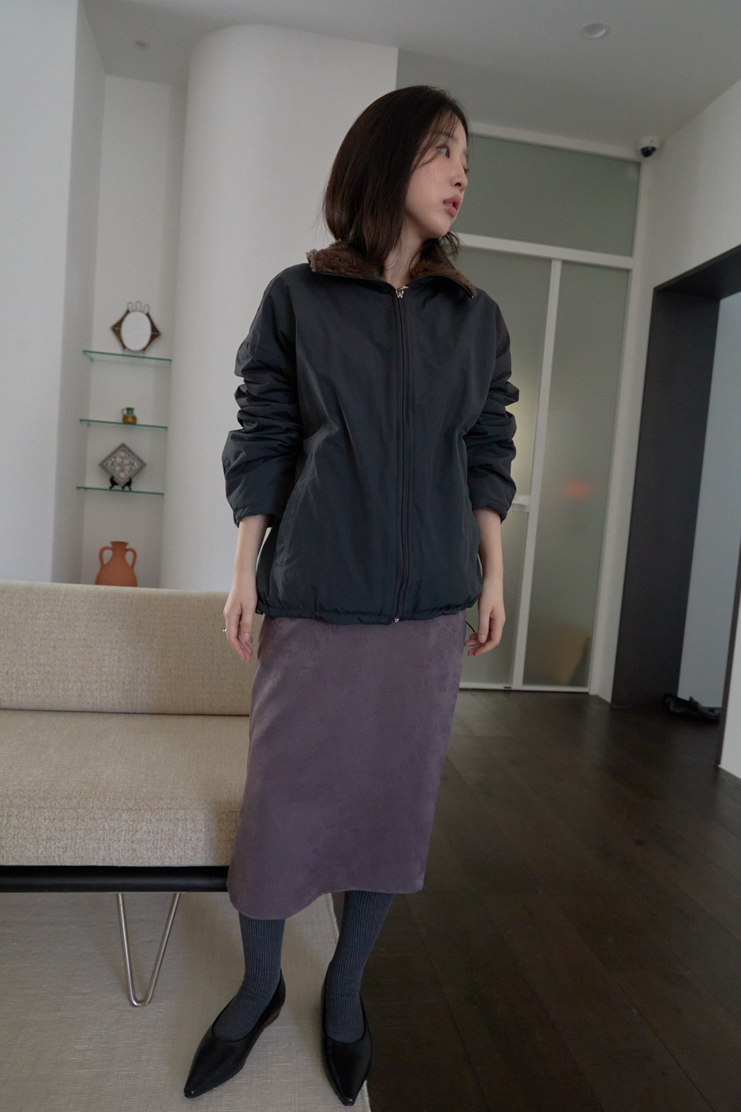 ナイロンジップアップハイネック無地ジャンパー2WAYリバーシブルFW | 詳細画像3