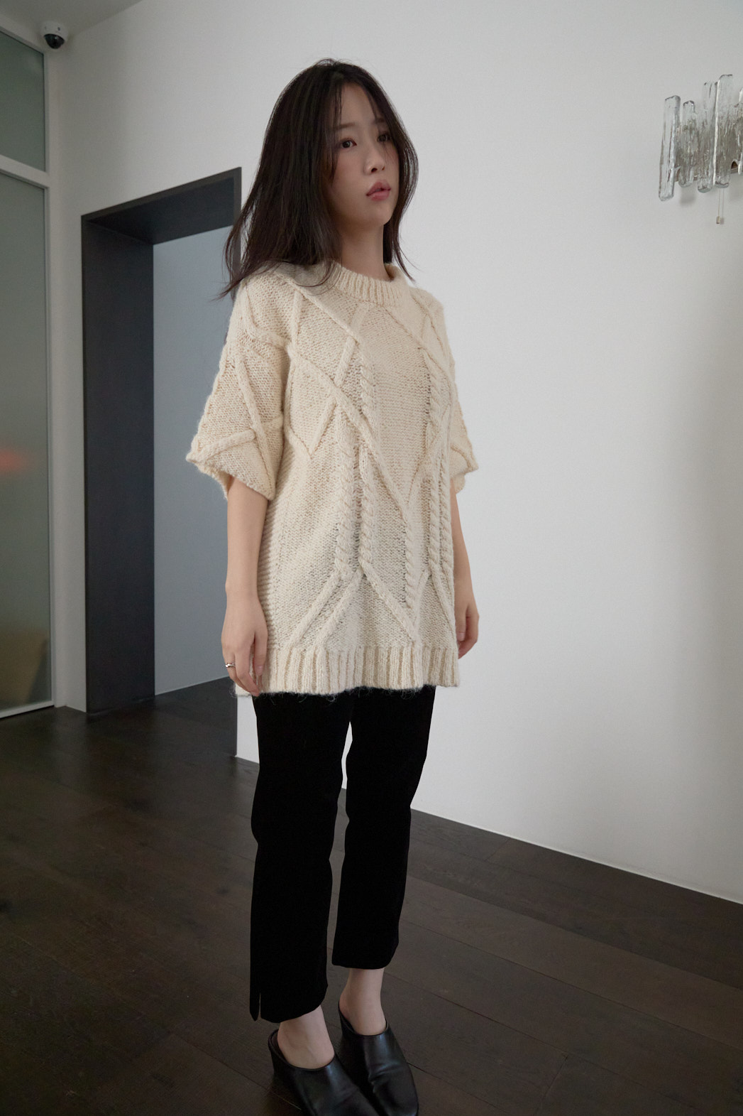 アルパカ混紡ラウンドネックケーブルルーズケーブルニットFW | 詳細画像10