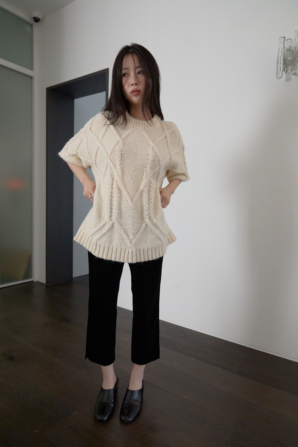 アルパカ混紡ラウンドネックケーブルルーズケーブルニットFW | 詳細画像11
