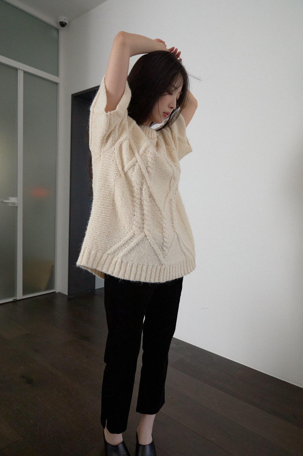 アルパカ混紡ラウンドネックケーブルルーズケーブルニットFW | 詳細画像13