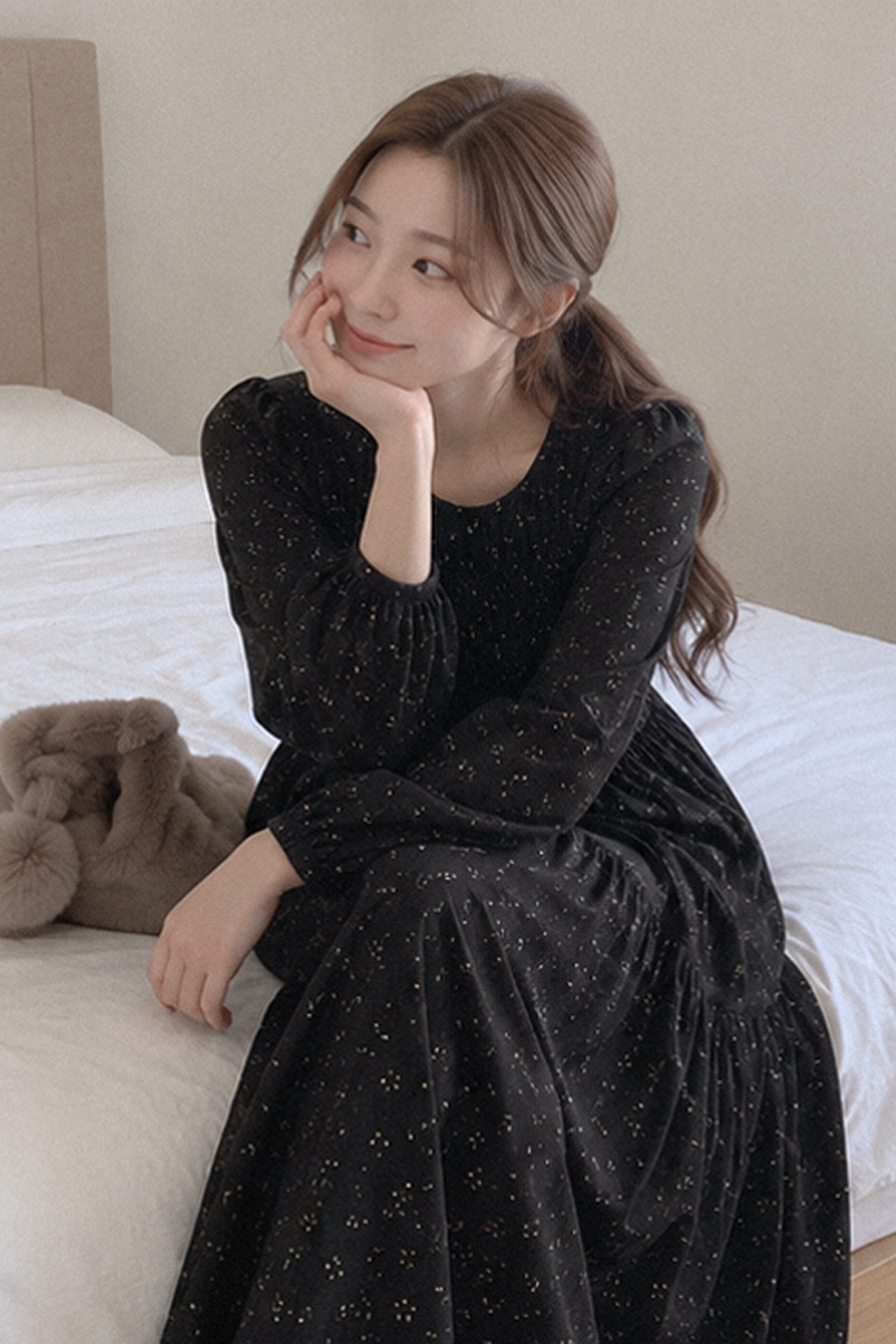 コーデュロイ長袖花柄ワンピース | DHOLIC | 詳細画像6