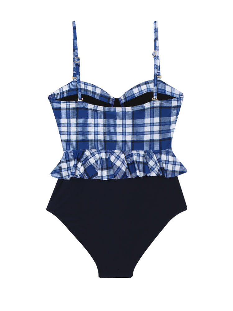 チェック柄ヘプラムワンピース水着 | レディースファッション