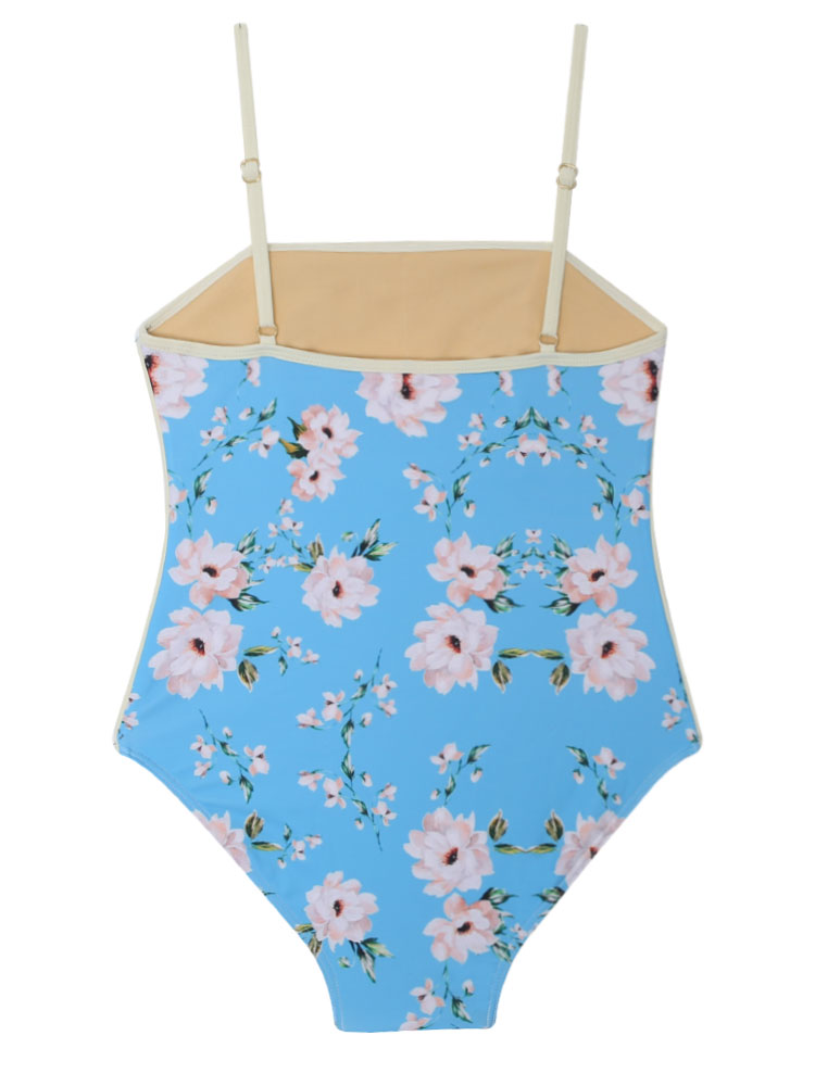 パイピング花柄ワンピース水着(スカイブルー) | レディース