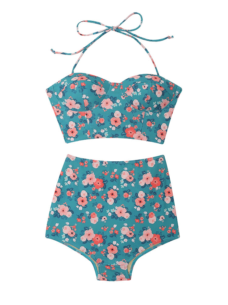 ハイウェストビキニ　フラワープリント バックストラップ花柄ハイウエストビキニ | レディース