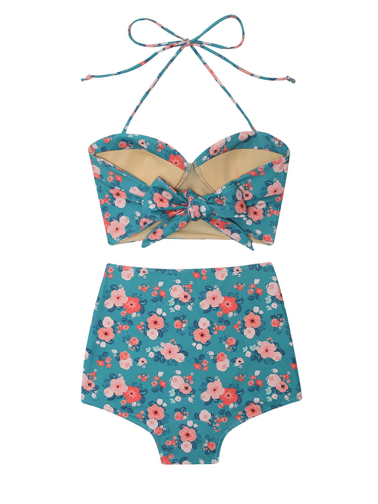 バックストラップ花柄ハイウエストビキニ | レディースファッション