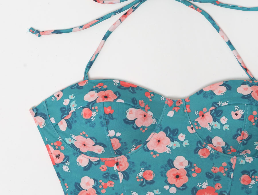 バックストラップ花柄ハイウエストビキニ | レディースファッション