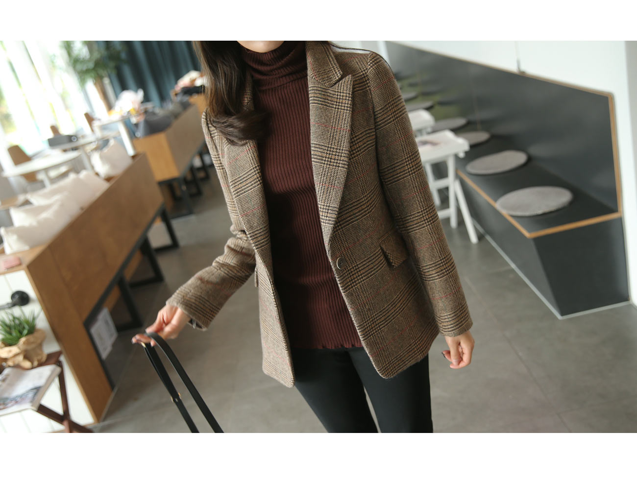 グレンチェック柄シングルジャケット | レディースファッション