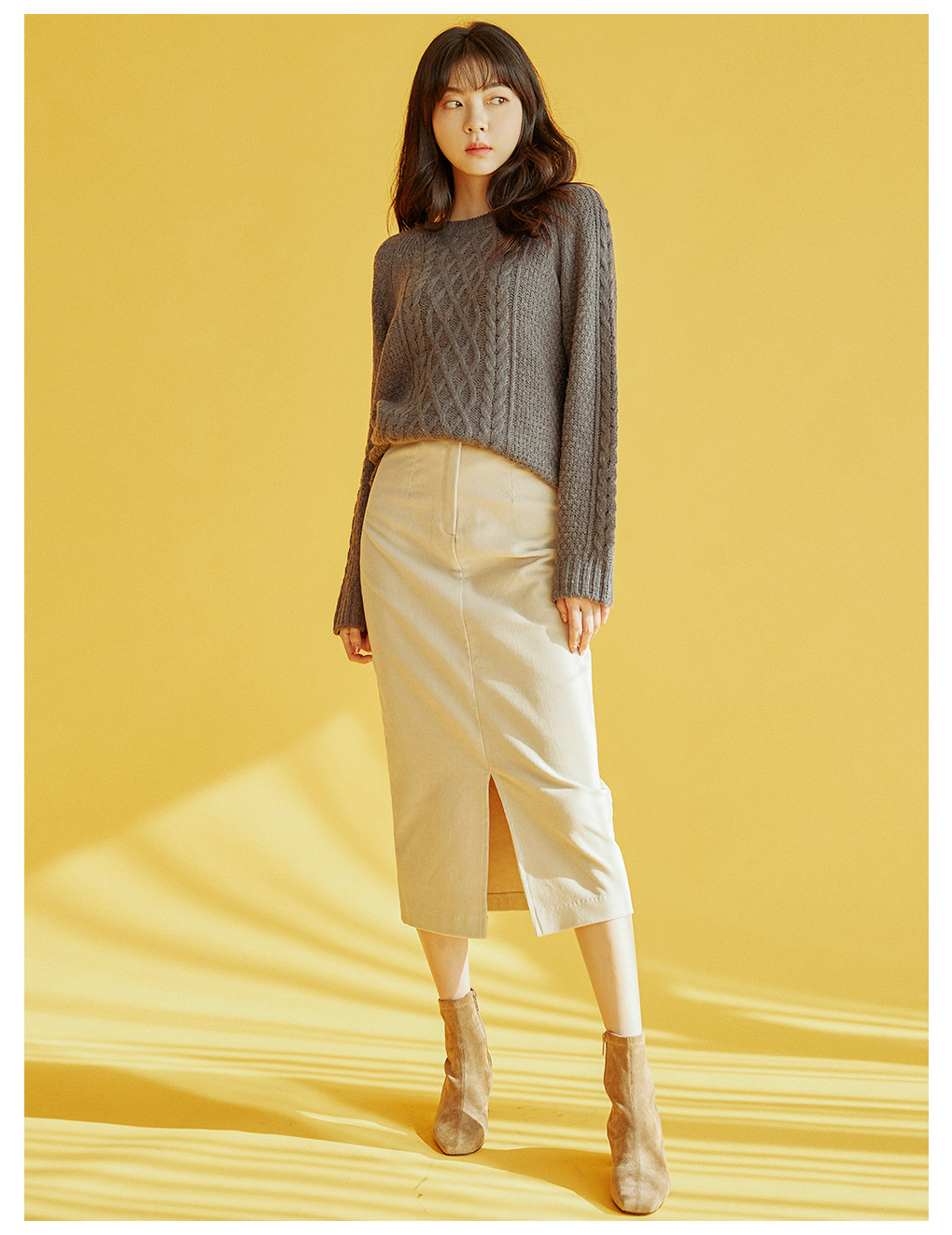 フロントスリットコーデュロイスカート(ベージュ) | レディース