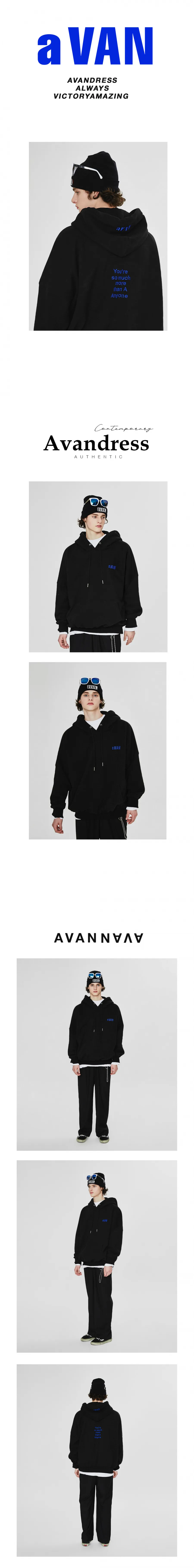 어반(AVAN) UNISEX EMBO OVERSIZED HOODIE BLACK