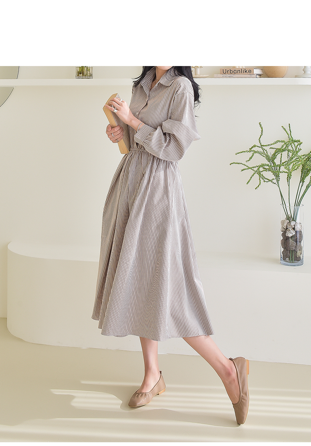 ストライプ柄ロングシャツワンピース | レディースファッション