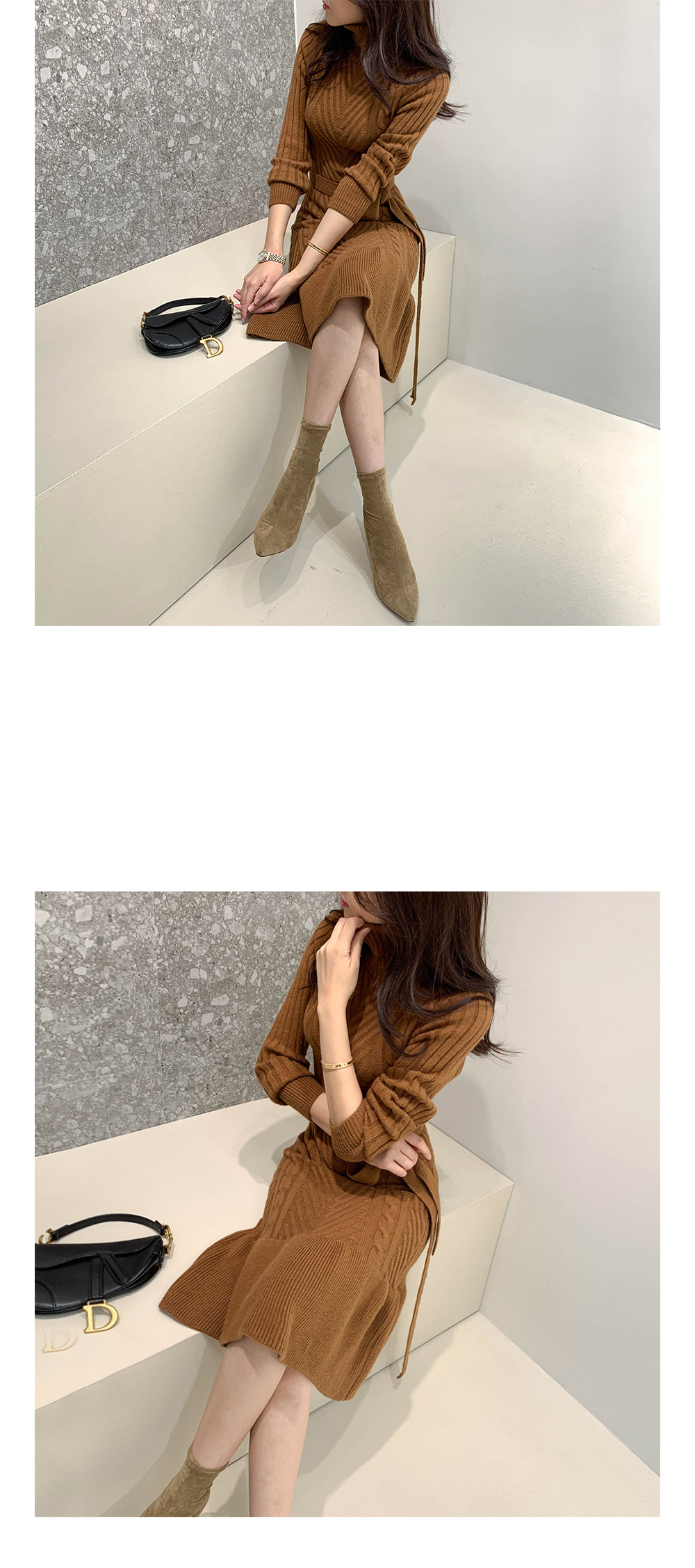 腰ひも付ケーブルニットワンピース | レディースファッション通販 - DHOLIC