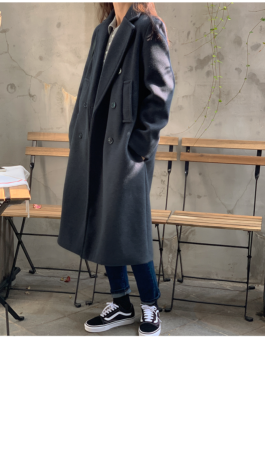 DHOLIC ウール混ダブル ロングコート ブラック DHOLIC ウール混ダブル ロングコート ブラック ウール混ダブル