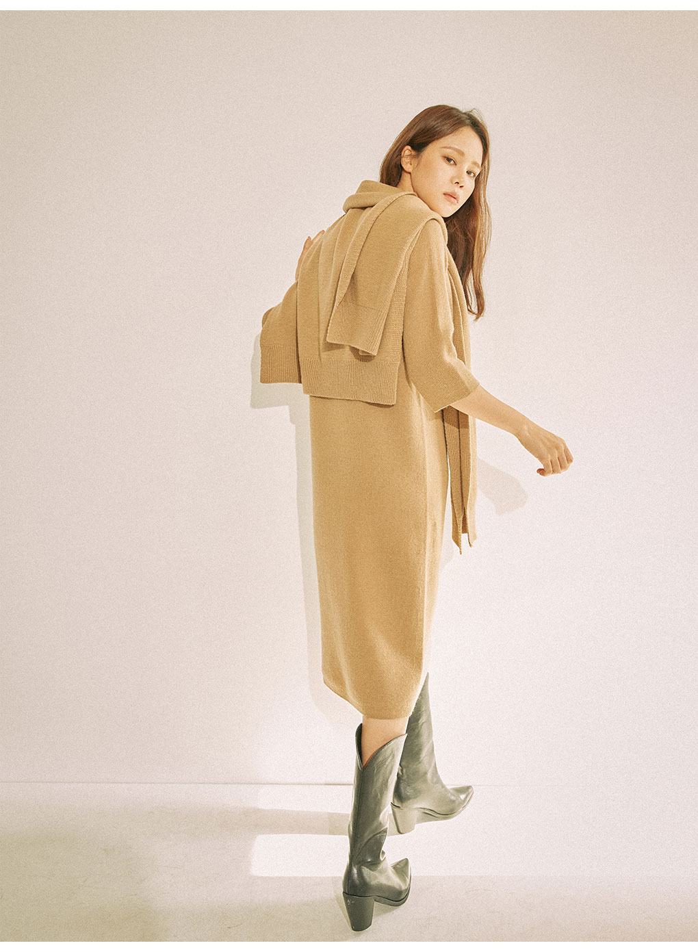 カシミヤ混ニットワンピース(キャメル) | レディースファッション通販