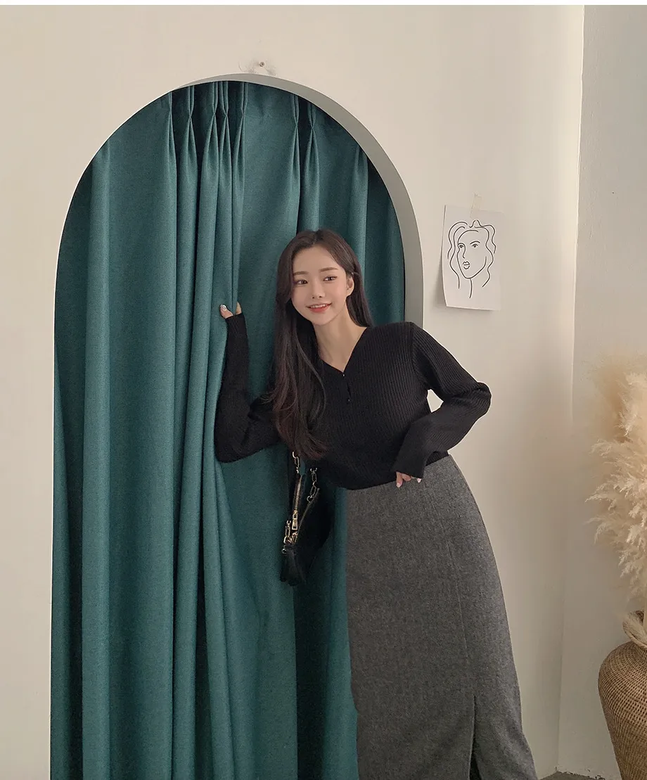 리리앤코 지프닝 울 트임 롱 스커트