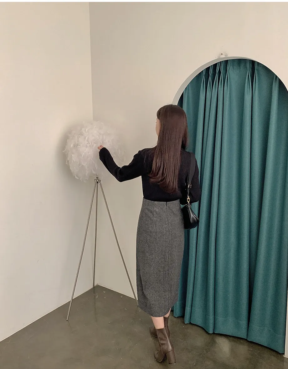 리리앤코 지프닝 울 트임 롱 스커트