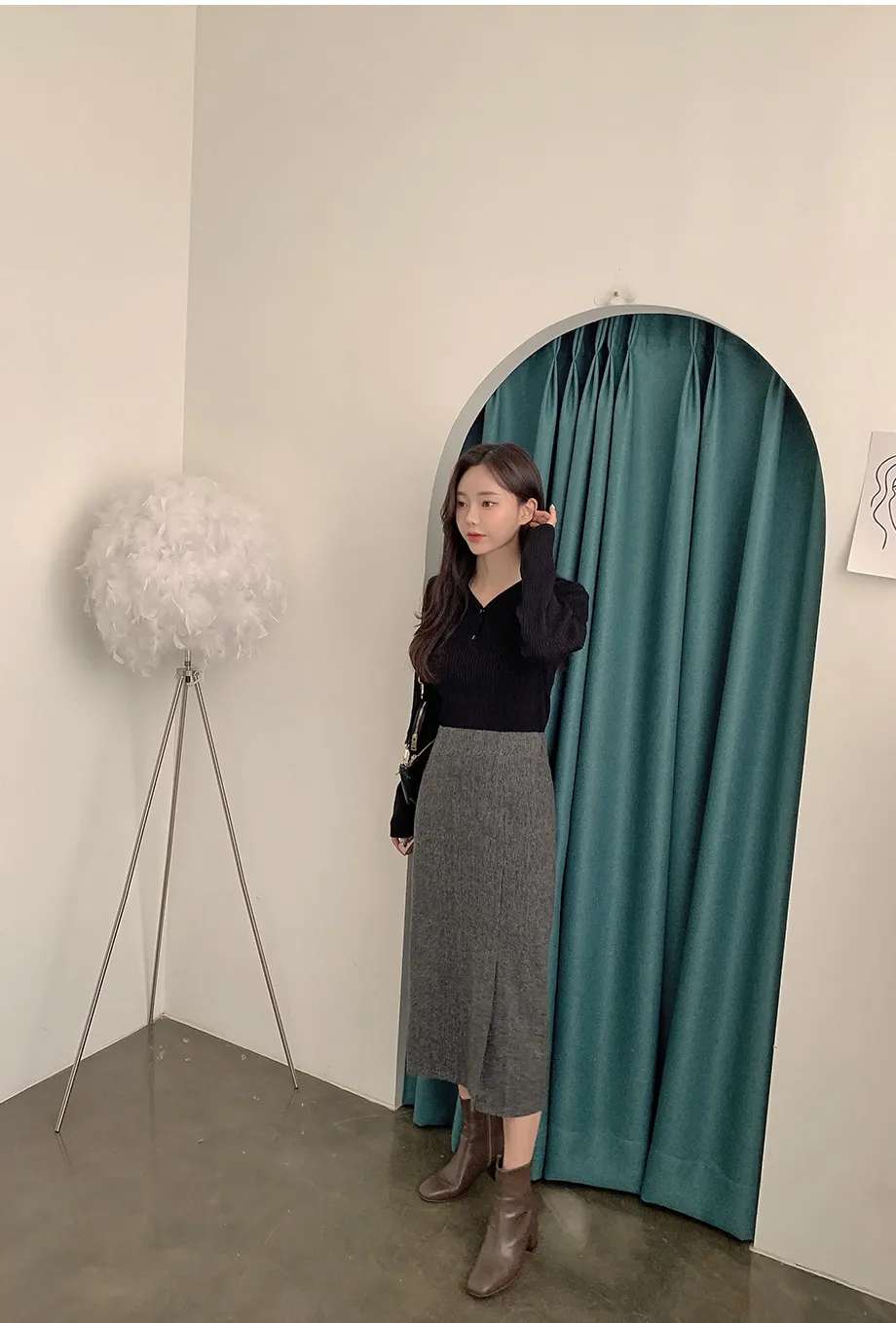 리리앤코 지프닝 울 트임 롱 스커트