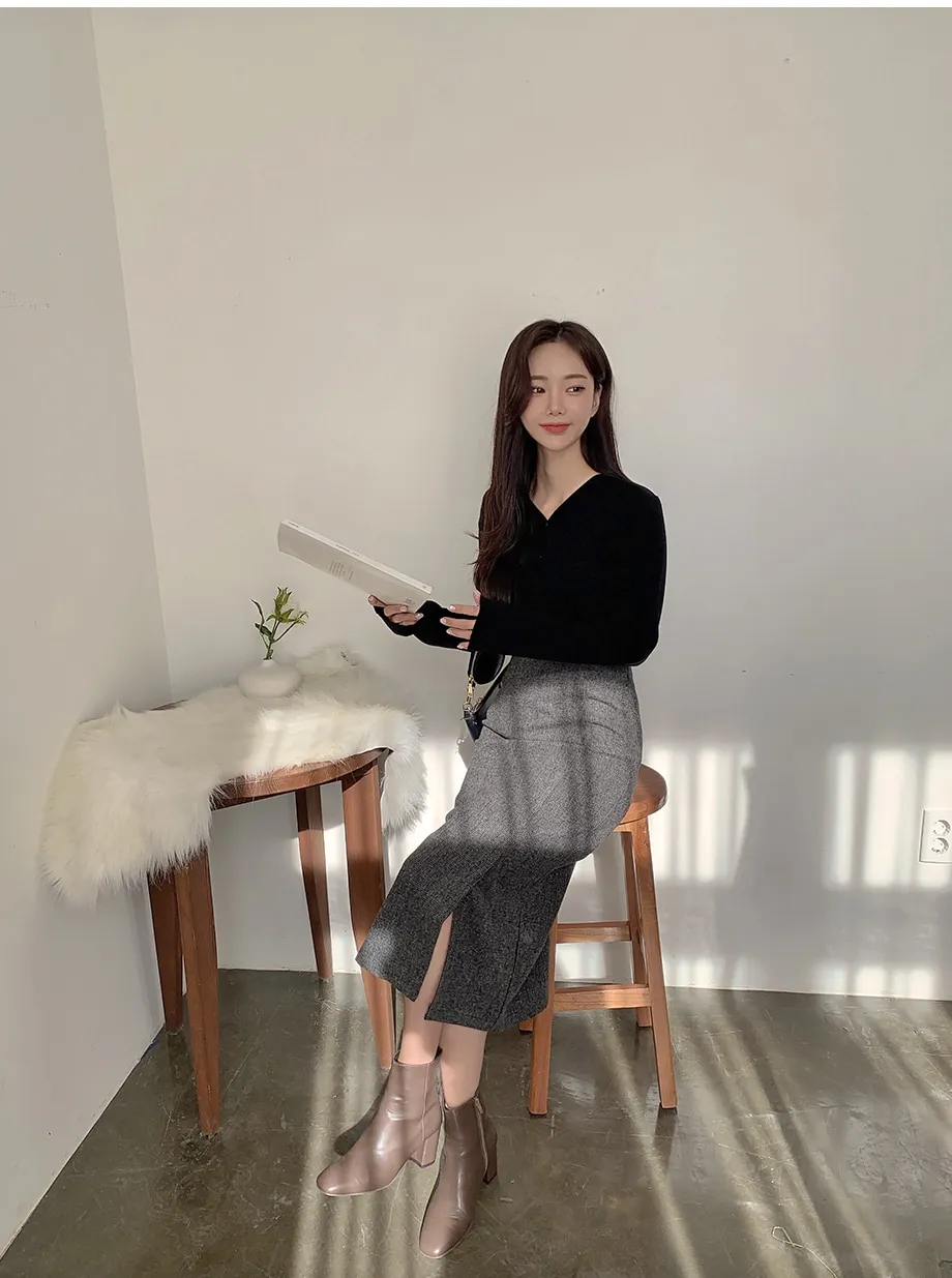 리리앤코 지프닝 울 트임 롱 스커트