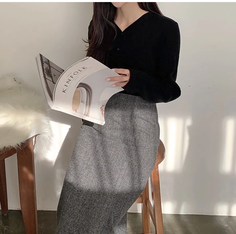 리리앤코 지프닝 울 트임 롱 스커트