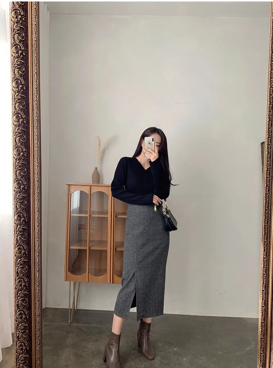 리리앤코 지프닝 울 트임 롱 스커트