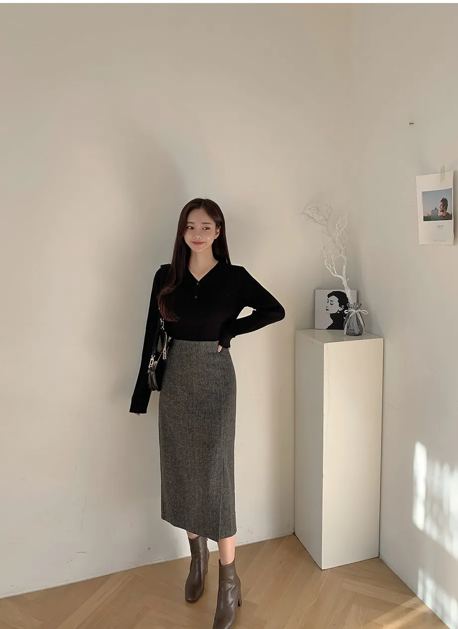 리리앤코 지프닝 울 트임 롱 스커트