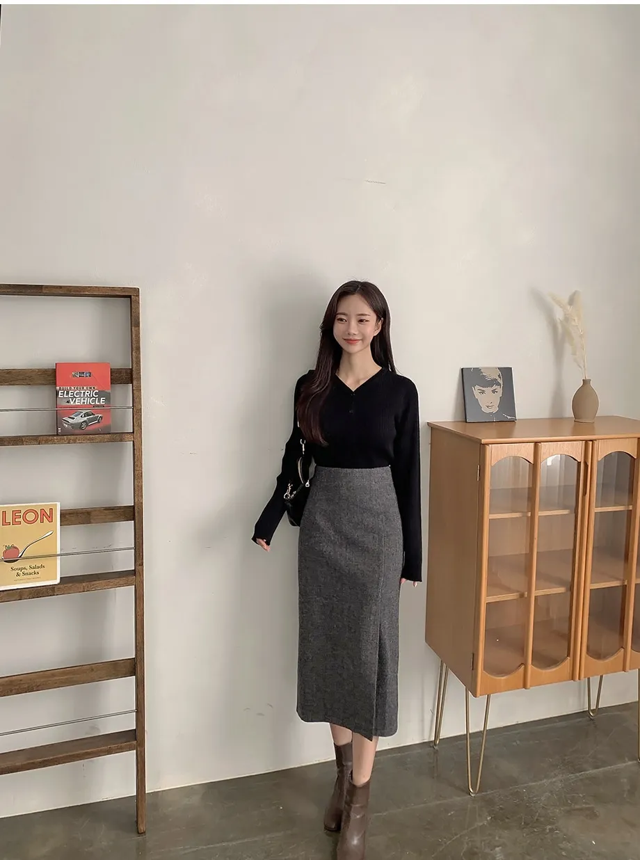 리리앤코 지프닝 울 트임 롱 스커트