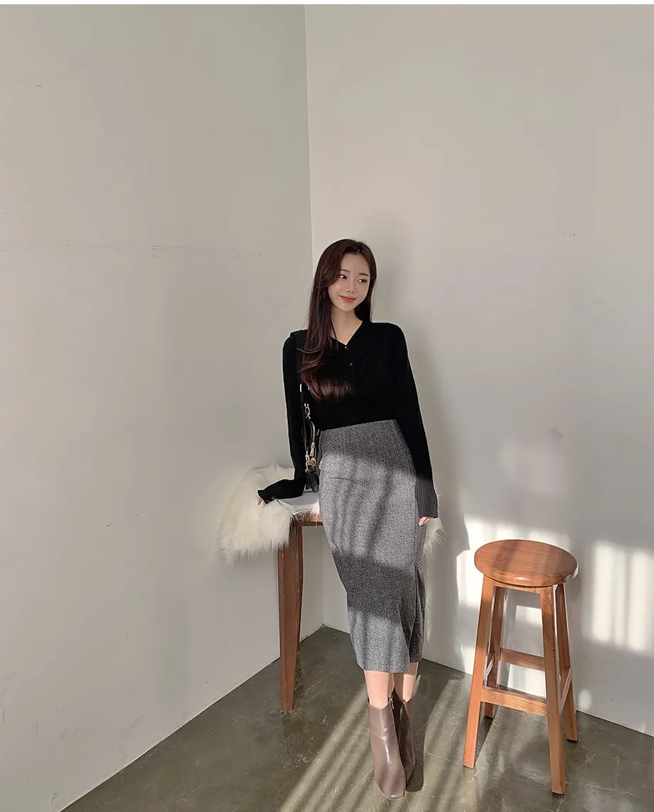 리리앤코 지프닝 울 트임 롱 스커트
