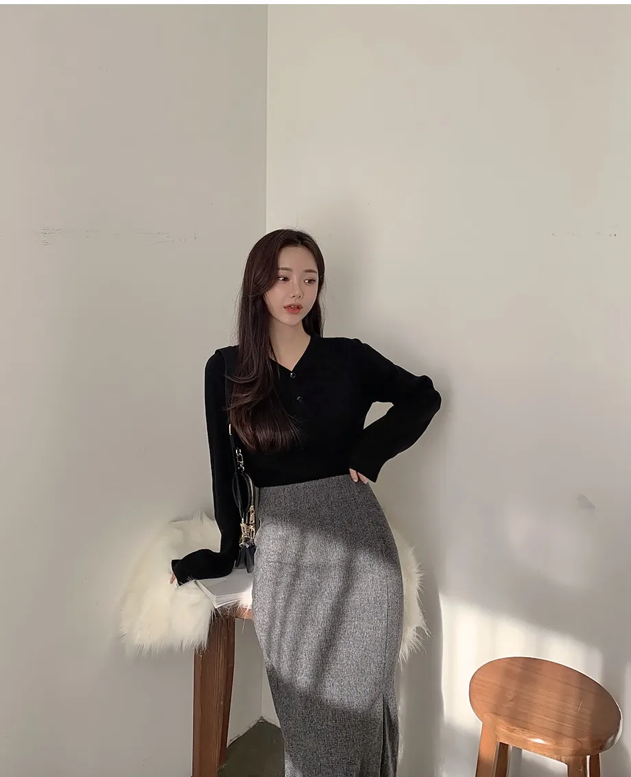 리리앤코 지프닝 울 트임 롱 스커트