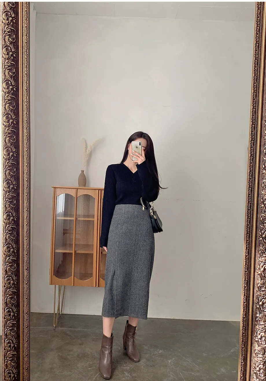리리앤코 지프닝 울 트임 롱 스커트