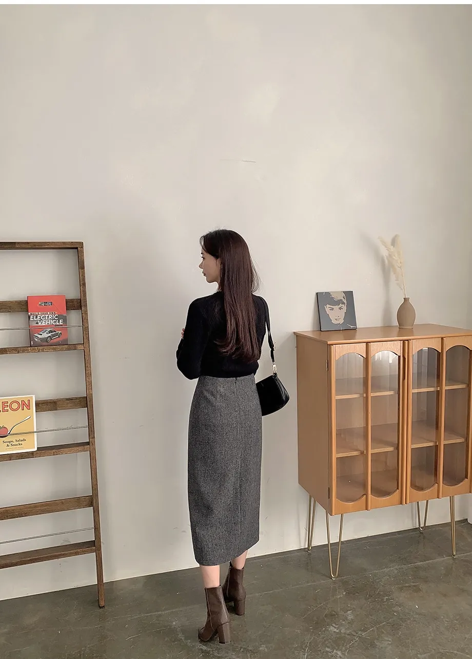리리앤코 지프닝 울 트임 롱 스커트