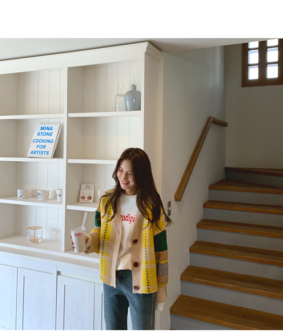 ウール混チェックパターンニットカーディガン | レディース